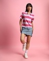 Shop Women's Pink & White Striped Plus Size Polo T-shirt