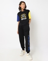 Shop Women's Black Pixelated Bello Minion Typography Relaxed Fit T-shirt-Full