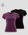 Shop Pack of 2 Women's Purple & Black Slim Fit T-shirt-Front