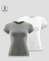 Shop Pack of 2 Women's Grey & White T-shirt-Front