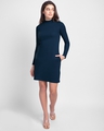 Shop Women's Blue High Neck Slim Fit Pocket Dress-Full