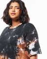Shop Women's Black & Brown Tie & Dye Oversized Plus Size T-Shirt Dress