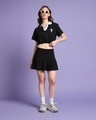 Shop Women's Black Snoopy Logo Printed Oversized Polo Short Top-Full