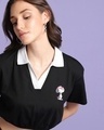 Shop Women's Black Snoopy Logo Printed Oversized Polo Short Top