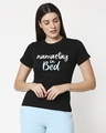 Shop Women's Black Namastay in Bed Typography T-shirt-Front