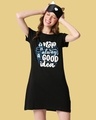 Shop Women's Printed Black T-Shirt Night Dress-Front