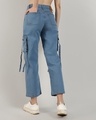 Shop Women's Prussian Blue Straight Fit Cargo Jeans-Full