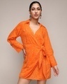 Shop Women's Pumpkin Orange Wrap Dress-Front