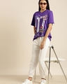 Shop Women's Purple Typography Oversized T-shirt-Full