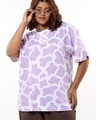 Shop Women's Purple & White All Over Printed Oversized Plus Size T-shirt-Front