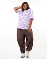 Shop Women's Purple & White All Over Printed Oversized Plus Size T-shirt-Full