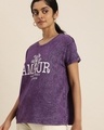 Shop Women's Purple Amour Typography Relaxed Fit T-shirt-Front