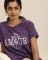 Shop Women's Purple Amour Typography Relaxed Fit T-shirt-Full