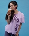 Shop Women's Purple Anti-Social Butterfly Typography  T-shirt-Full