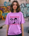 Shop Women's Purple Bad Girls have more Fun Graphic Printed Oversized T-shirt-Front