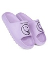 Shop Women's Purple Be Happy Printed Sliders-Full