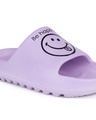 Shop Women's Purple Be Happy Printed Sliders