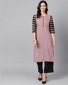 Shop Women's Purple & Black Solid Straight Crepe Kurta-Front