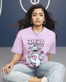 Shop Women's Purple Deja Moo Graphic Printed Oversized T-shirt-Front