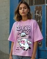 Shop Women's Purple Deja Moo Graphic Printed Oversized T-shirt-Front