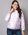 Shop Women's Purple Graphic Printed Puffer Jacket-Front