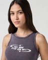 Shop Bewakoof Women's Purple Typography Slim Fit Washed Tank Top