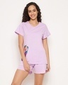 Shop Women's Purple Graphic Printed T-shirt & Shorts Set-Front