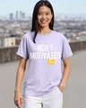 Shop Women's Purple Highly Motivated Typography Boyfriend T-shirt-Front