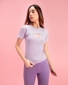 Shop Women's Purple Keyhole Neck Slim Fit Ribbed Top-Front