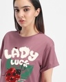Shop Women's Purple Lady Luck Graphic Printed Boyfriend T-shirt