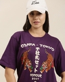 Shop Women's Purple Osaka Tokyo Graphic Printed Oversized T-shirt-Full