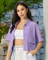 Shop Women's Purple Oversized Cargo Crop Shirt-Front