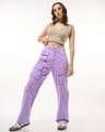 Shop Women's Purple Oversized Cargo Pants-Full
