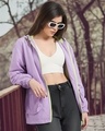 Shop Women's Purple Oversized Hooded Windcheater Jacket-Front