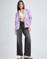 Shop Women's Purple Oversized Hooded Windcheater Jacket-Full
