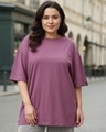 Shop Women's Purple Oversized Plus Size T-shirt-Front