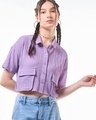 Shop Women's Purple Oversized Cargo Crop Shirt-Front