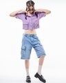 Shop Women's Purple Oversized Cargo Crop Shirt-Full