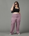 Shop Women's Purple Plus Size Flared Cargo Pants-Full