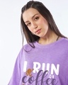 Shop Women's Purple Run On Coffee Typography Oversized T-shirt