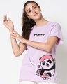 Shop Women's Purple Skater Panda Graphic Printed Boyfriend T-shirt-Front