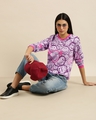 Shop Women's Purple Smiley Faces Printed Oversized T-shirt-Full