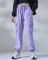 Shop Women's Purple Super Loose Fit Cargo Joggers-Front