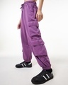 Shop Women's Purple Super Loose Fit Cargo Joggers-Front