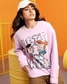 Shop Women's Purple The Flintstones Let's Rock Graphic Printed Oversized Sweatshirt-Front