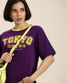 Shop Women's Purple Tokyo Typography Oversized T-shirt