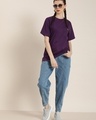 Shop Women's Purple Typography Oversized T-shirt-Full