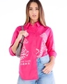 Shop Women's Rasberry Pink Spirit of Tigers Graphic Printed Oversized Shirt-Front