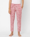 Shop Women's Red All Over Floral Printed Cotton Lounge Pants-Front