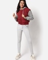 Shop Women's Red & Grey Color Block Hooded Cropped Jacket-Full